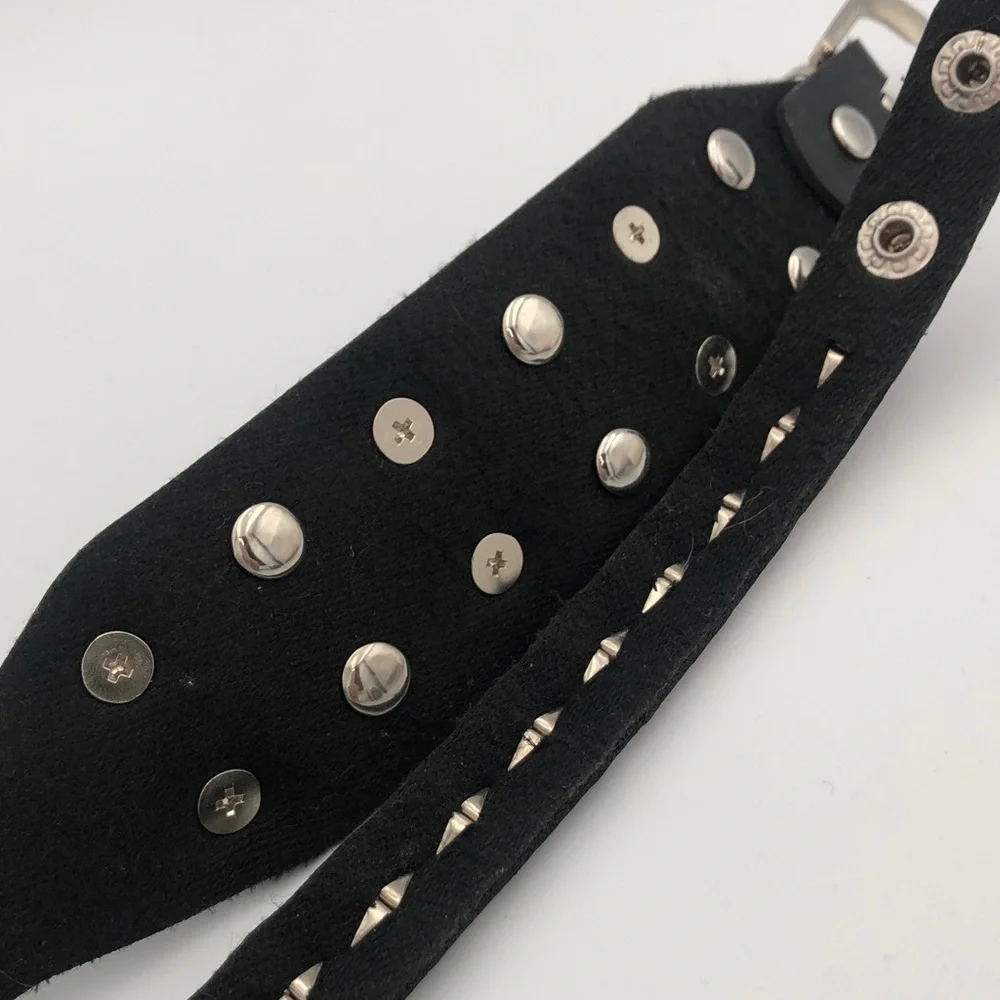 Mens Bracelet Set of 2 New Black Silver-tone Studded And Spikes - Picture 6 of 7